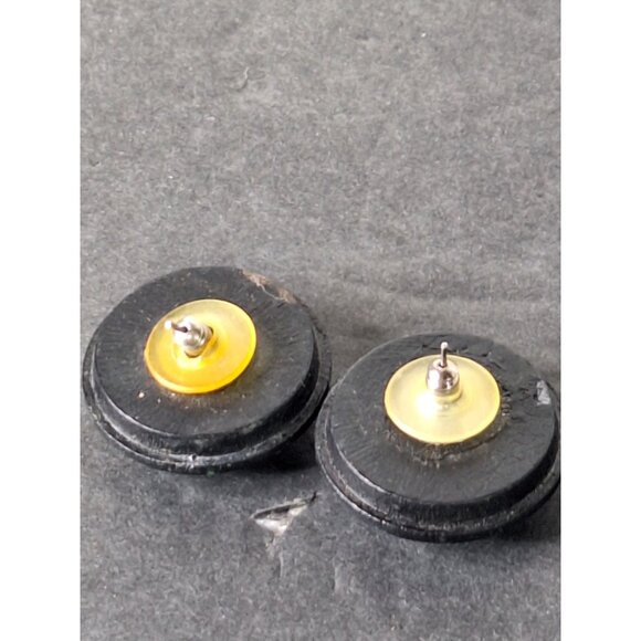 Vintage Earrings Floral 1960's Hand Painted Wood Round Bright Abstract - Picture 7 of 8